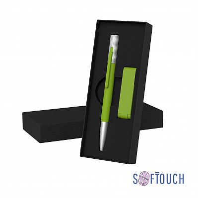 Набор ручка "Clas" + флеш-карта "Case" 8 Гб в футляре, покрытие soft touch  (Зеленое яблоко)