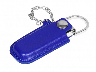 USB 2.0- флешка на 32 Гб в массивном корпусе с кожаным чехлом (Синий/серебристый)