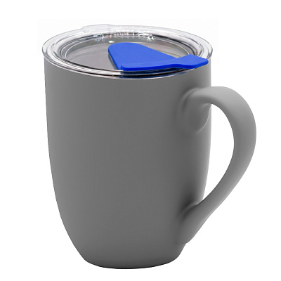 Кружка с крышкой Velvet Duo, софт-тач, тёмно-серая/синяя (Тёмно-серый/синий) Кружка с крышкой Velvet Duo, софт-тач, тёмно-серая/синяя (Тёмно-серый/синий)