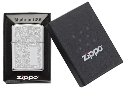 Зажигалка ZIPPO Venetian® с покрытием High Polish Chrome, латунь/сталь, серебристая, 38x13x57 мм