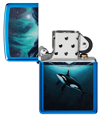 Зажигалка ZIPPO Whale с покрытием High Polish Blue, латунь/сталь, синяя, глянцевая, 38x13x57 мм
