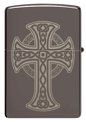 Зажигалка ZIPPO Celtic Cross Design с покрытием Black Ice®, латунь/сталь, черная, 38x13x57 мм