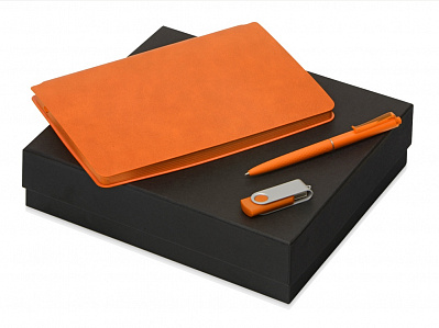 Подарочный набор Notepeno с блокнотом А5, флешкой и ручкой (Блокнот- оранжевый, флешка- оранжевый/серебристый, ручка- оранжевый)