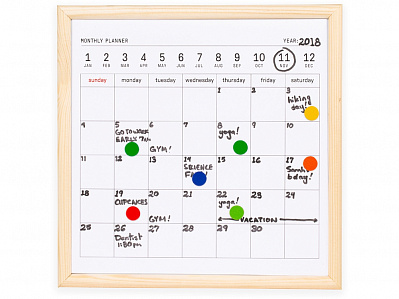 Календарь для заметок с маркером Whiteboard calendar (Белый, натуральный, черный)