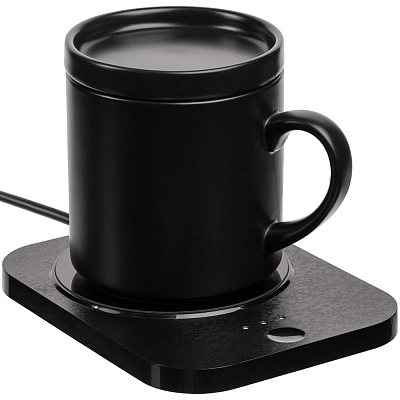 Кружка с подогревом и беспроводной зарядкой dualBase plus, черная