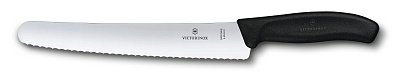 Нож для хлеба и выпечки VICTORINOX SwissClassic, лезвие 22 см с волнистой заточкой, чёрный (Черный)