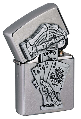 Зажигалка ZIPPO Dead Mans Hand с покрытием Street Chrome, латунь/сталь, серебристая, 38x13x57 мм