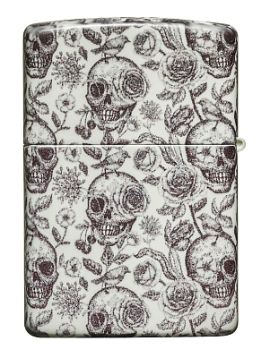 Зажигалка ZIPPO Skeleton с покрытием Glow in the Dark Green, латунь/сталь, серая, 38x13x57 мм