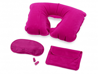 Набор для путешествий Глэм (Маска - светло-розовый, подушка, чехол - фуксия, беруши - оранжевый)