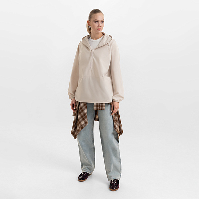 Ветровка (анорак) оверсайз унисекс RISSMAN, бежевая, размер XS/S