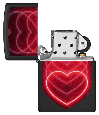 Зажигалка ZIPPO Hearts Design с покрытием Black Light, латунь/сталь, черная, матовая, 38x13x57 мм