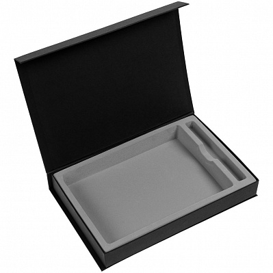 Коробка Silk с ложементом под ежедневник 15х21 см и ручку, черная (Черный)