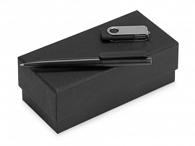 Подарочный набор Qumbo с ручкой и флешкой (Черный/серебристый)