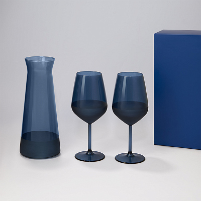 Подарочный набор декантер + 2 бокала для вина Sapphire в синей коробке (Синий)