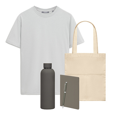 Набор с одеждой KRIS (футболка, термобутылка, ежедневник, ручка, шоппер), серый, L (Серый, коричневый)