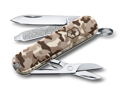 Нож-брелок VICTORINOX Classic SD "Desert Camouflage", 58 мм, 7 функций, бежевый камуфляж (Разноцветный)