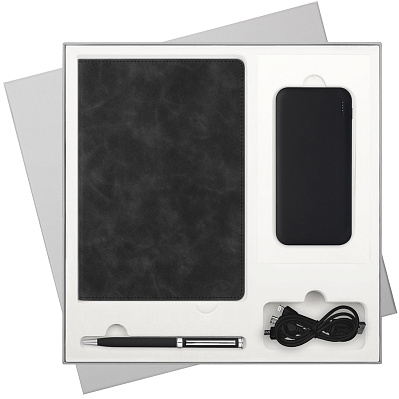 Подарочный набор Verona, черный (ежедневник, ручка, аккумулятор) (Черный, серый)