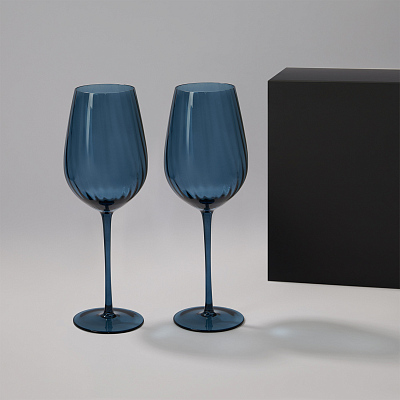Подарочный набор 2 бокала для вина Toscana в черной коробке (Синий, черный)