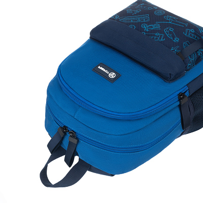 Рюкзак TORBER CLASS X Mini, синий с орнаментом, полиэстер 900D + Мешок для обуви в подарок!