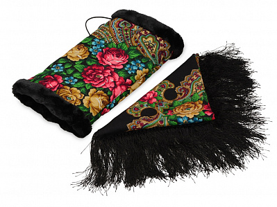Подарочный набор: Павлопосадский платок, муфта (Черный)