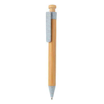 Бамбуковая ручка с клипом из пшеничной соломы (Синий;)