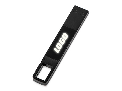 USB 2.0- флешка на 32 Гб c подсветкой логотипа Hook LED (Темно-серый, белая подсветка)