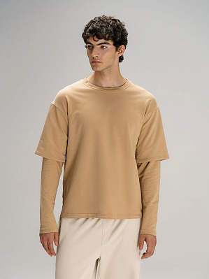 Футболка оверсайз с двойным рукавом Kosmos, бежевая (Бежевый)