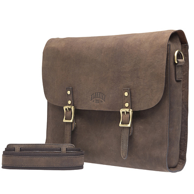 Сумка KLONDIKE «Brett», натуральная кожа в темно-коричневом цвете, 38 х 33 х 7 см