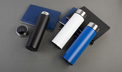 Термос "Бостон silver line" 500 мл с индикацией температуры, пудра, синий