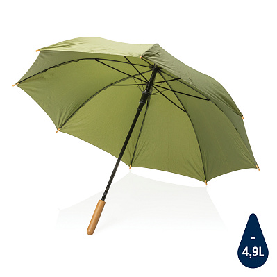 Автоматический зонт-трость с бамбуковой рукояткой Impact из RPET AWARE™, d103 см (Зеленый;)