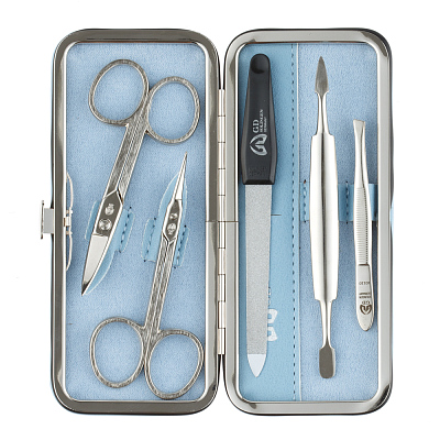 Маникюрный набор GD, 5 пр. Футляр: искусственная кожа, цвет серо-голубой