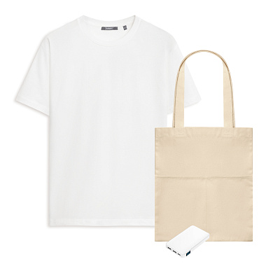 Набор с одеждой KRIS (футболка, аккумулятор, шоппер), белый, L (Белый, бежевый)