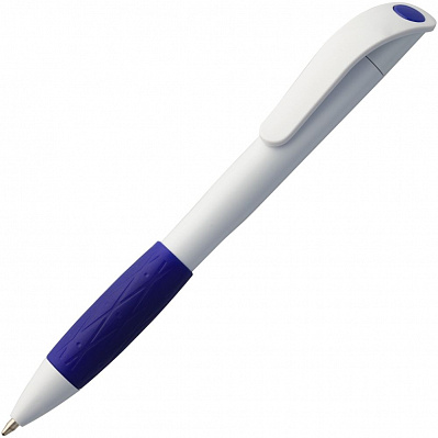 Ручка шариковая Grip, белая (молочная) с синим (Синий)