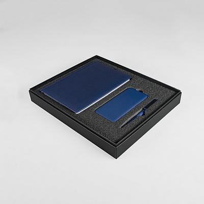 Набор подарочный BLISS: ежедневник, ручка и power bank в коробке  с ложементом (Синий)