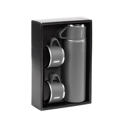 Набор подарочный "Алтай": термос, 3 кружки, покрытие пудра, серый