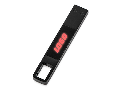 USB 2.0- флешка на 32 Гб c подсветкой логотипа Hook LED (Темно-серый, красная подсветка)