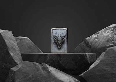 Зажигалка ZIPPO Dragon Design с покрытием Linen Weave, латунь/сталь, серебристая, 38x13x57 мм