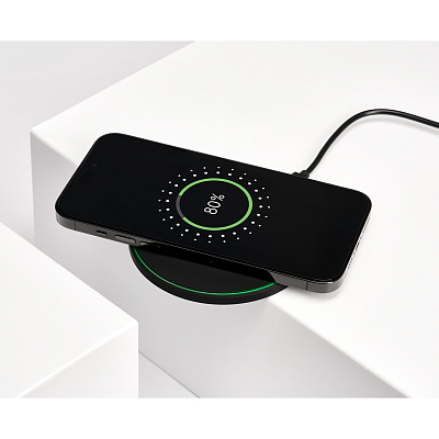 Беспроводное зарядное устройство с подсветкой 15W Аурис (Auris), черное
