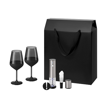 Подарочный набор Black Edition, Vintaro (2 бокала + набор для вина) (Черный, серебряный)