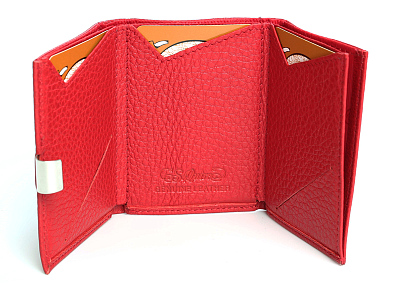 Кошелек S.Quire, натуральная кожа красная тисненая матовая 70*93*12 мм