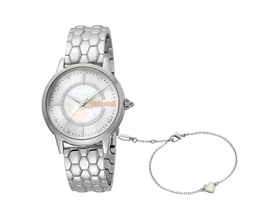 Подарочный набор: часы наручные женские, браслет (Корпус- серебристый, циферблат- серебристый, крепление- серебристый)