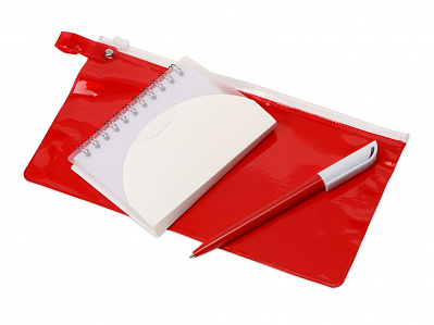 Набор Smart mini (Блокнот- прозрачный/белый, ручка- красный/белый, пенал- красный прозрачный)