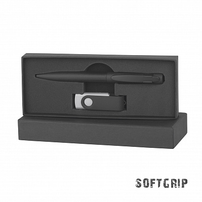 Набор ручка + флеш-карта 16 Гб в футляре, покрытие softgrip  (Черный)