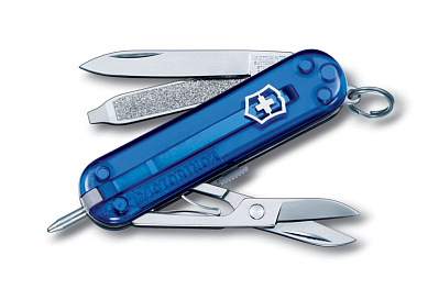 Нож-брелок VICTORINOX Signature 58 мм 7 функций полупрозрачный синий