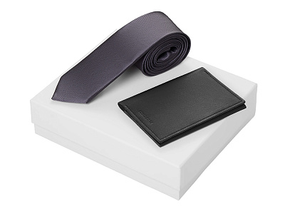 Подарочный набор Long River: обложка для паспорта, галстук (Черный/белый)