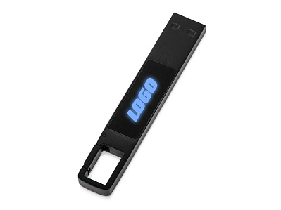 USB 2.0- флешка на 32 Гб c подсветкой логотипа Hook LED (Темно-серый, синяя подсветка)