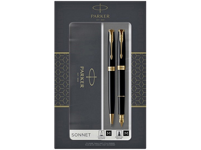 Набор Parker Sonnet: ручка перьевая, ручка шариковая (Черный/золотистый)