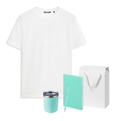 Набор с одеждой KRIS (футболка, термокружка, ежедневник, ручка), мятный/аква, M (Бирюзовый, белый)