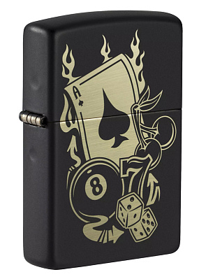 Зажигалка ZIPPO Gambling Design с покрытием Black Matte, латунь/сталь, чёрная, матовая, 38x13x57 мм (Черный)