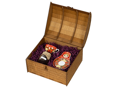 Подарочный набор: чайная пара, варенье из сосновых шишек (Красный, ежевичный, коричневый)